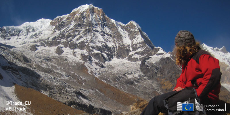 A man wearing mountaineering clothing